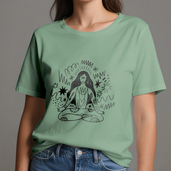 Olivenorma Graffiti Line Drawing Yoga Girl T-Shirt - image 17