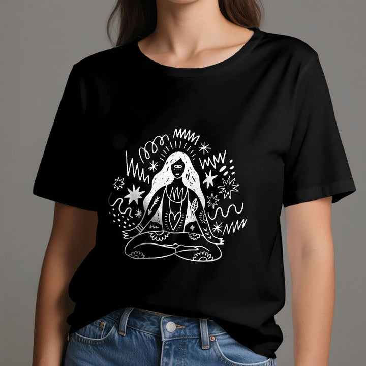 Olivenorma Graffiti Line Drawing Yoga Girl T-Shirt - image 7