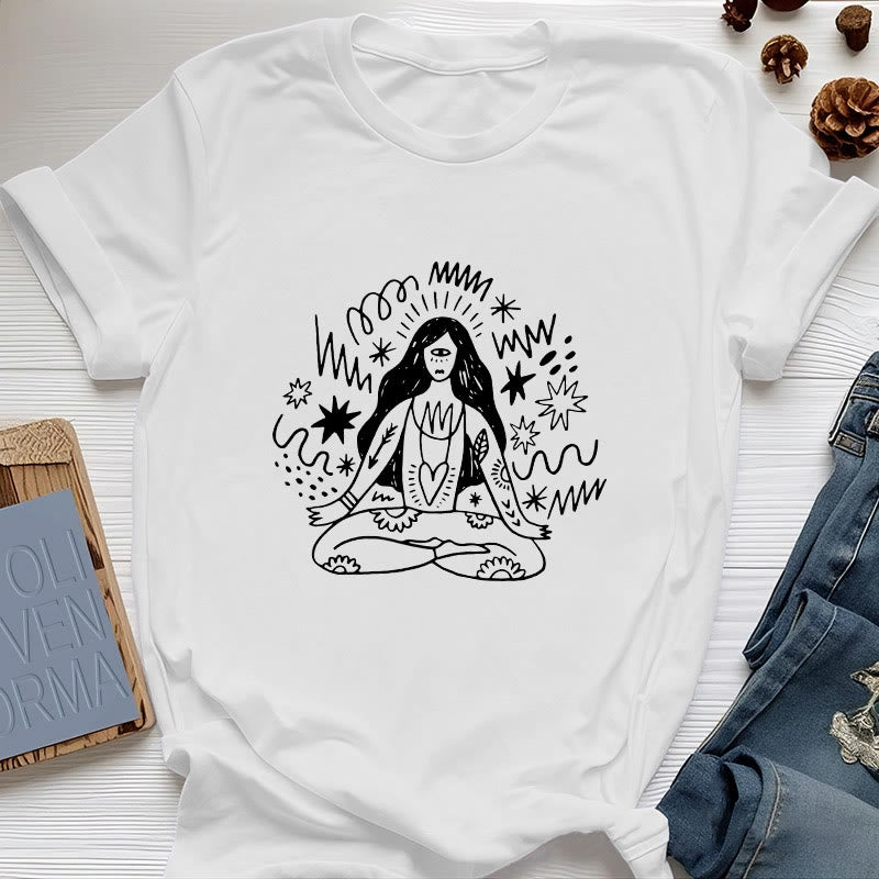 Olivenorma Graffiti Line Drawing Yoga Girl T-Shirt - White - 2XL - image 4