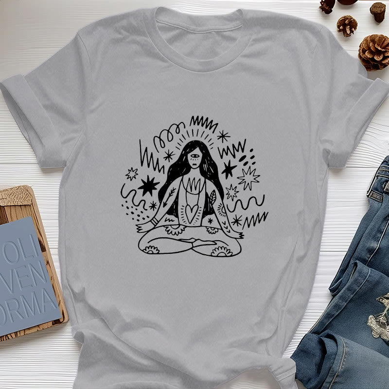 Olivenorma Graffiti Line Drawing Yoga Girl T-Shirt - Gray - 2XL - image 8