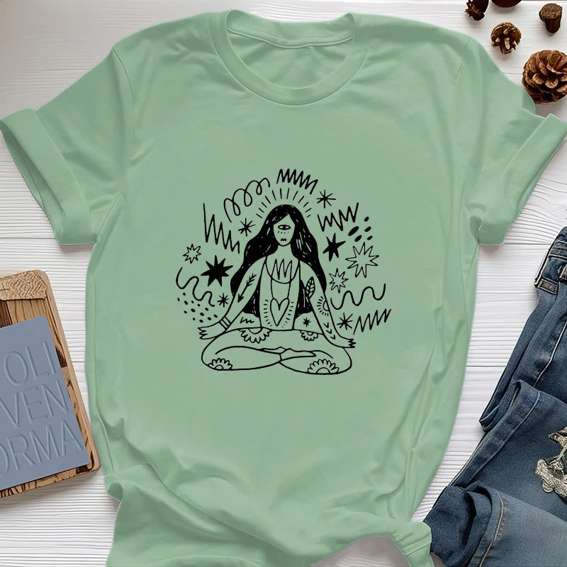 Olivenorma Graffiti Line Drawing Yoga Girl T-Shirt - Light Green - 2XL - image 16