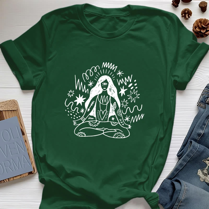 Olivenorma Graffiti Line Drawing Yoga Girl T-Shirt - Dark Green - 2XL - image 18
