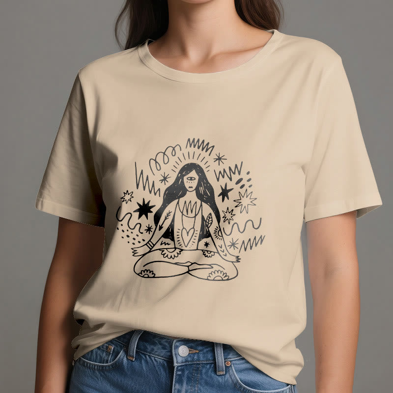 Olivenorma Graffiti Line Drawing Yoga Girl T-Shirt - image 1