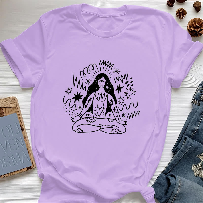 Olivenorma Graffiti Line Drawing Yoga Girl T-Shirt - Purple - 2XL - image 14