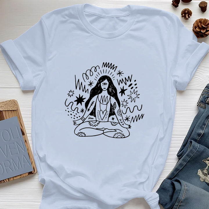Olivenorma Graffiti Line Drawing Yoga Girl T-Shirt - Blue - 2XL - image 10