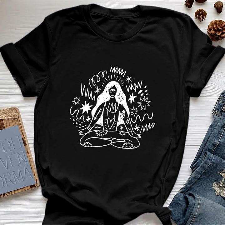 Olivenorma Graffiti Line Drawing Yoga Girl T-Shirt - Black - 2XL - image 6