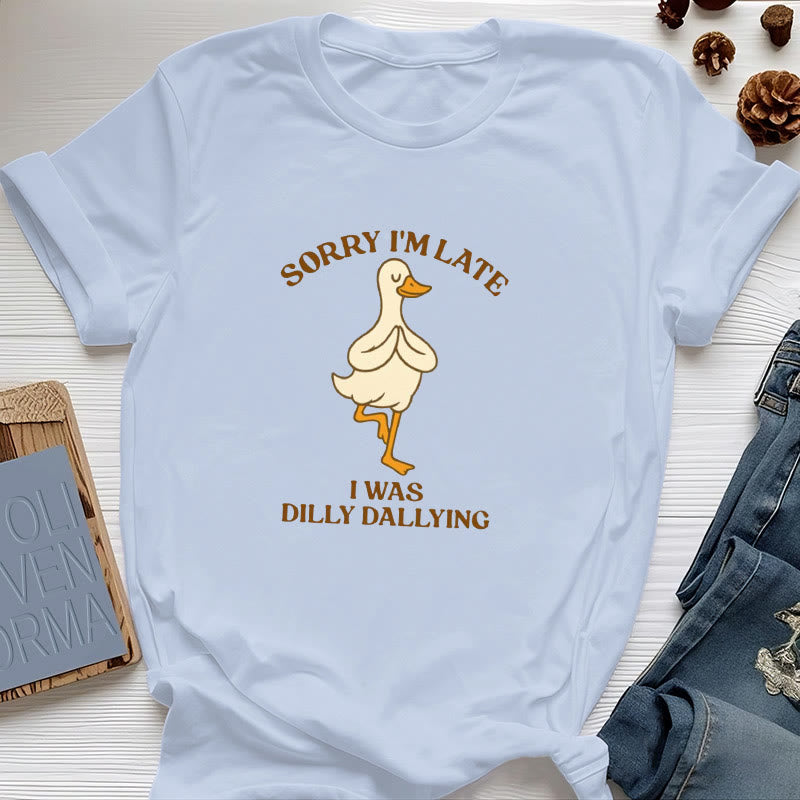Olivenorma Sorry I'm Late I Was Dilly Dallying T-Shirt - Blue - Tree Pose Duck - 2XL - image 24