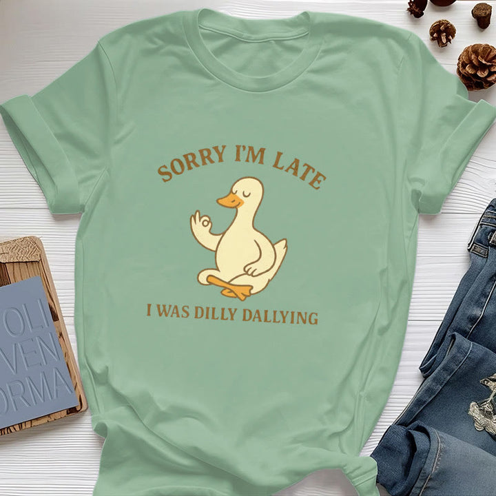 Olivenorma Sorry I'm Late I Was Dilly Dallying T-Shirt - Light Green - OK Hand Sign Duck - 2XL - image 41