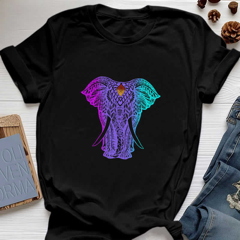 Olivenorma Mandala Elephant Yoga T-Shirt - Black - 2XL - image 0