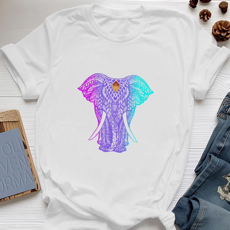 Olivenorma Mandala Elephant Yoga T-Shirt - White - 2XL - image 5