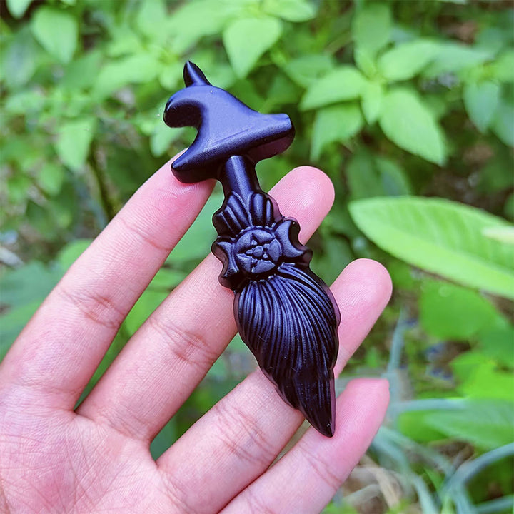 Olivenorma Obsidian Triple Goddess Witches Broom Gemstone Deoration - Obsidian - image 0