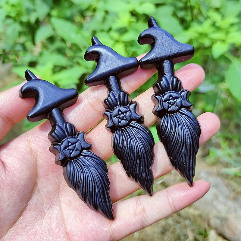 Olivenorma Obsidian Triple Goddess Witches Broom Gemstone Deoration - image 2