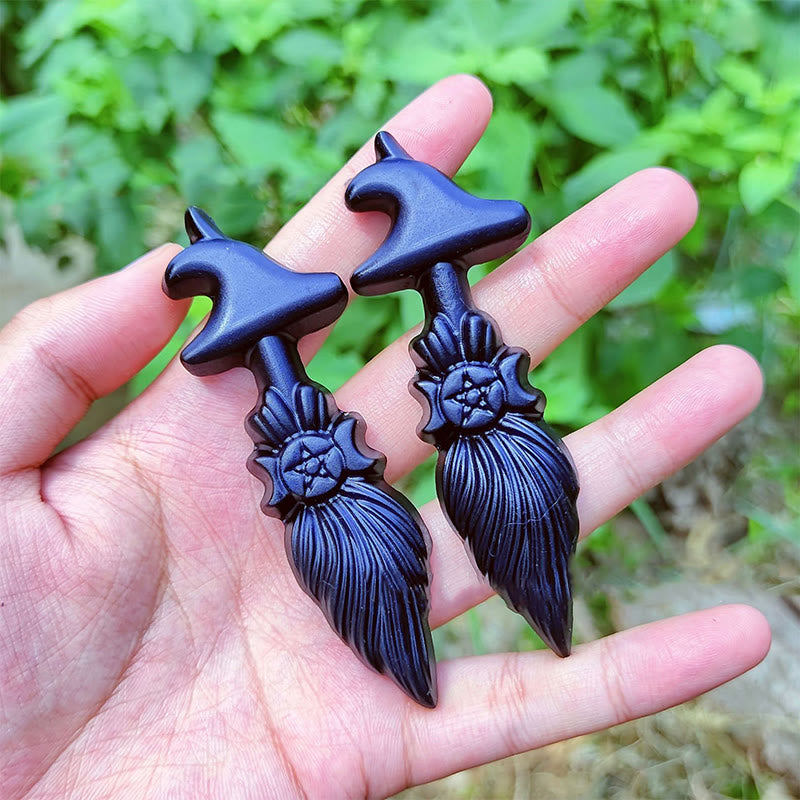 Olivenorma Obsidian Triple Goddess Witches Broom Gemstone Deoration - image 1