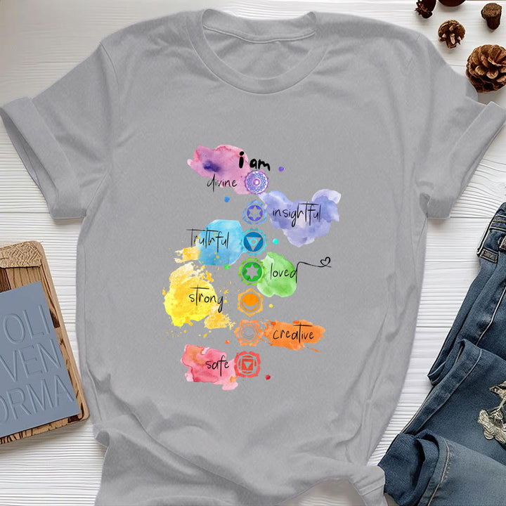 Olivenorma "I AM" 7 Chakra Energy Yoga T-Shirt - Gray - 2XL - image 7
