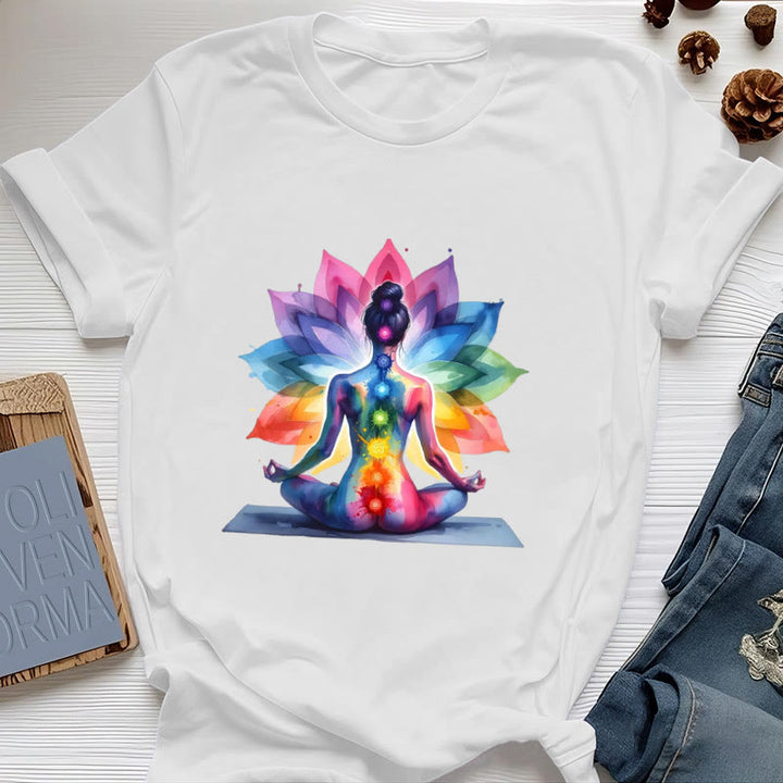 Olivenorma 7 Chakra Meditation Lotus T-Shirt - White - 2XL - image 0