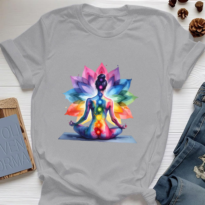 Olivenorma 7 Chakra Meditation Lotus T-Shirt - Gray - 2XL - image 7