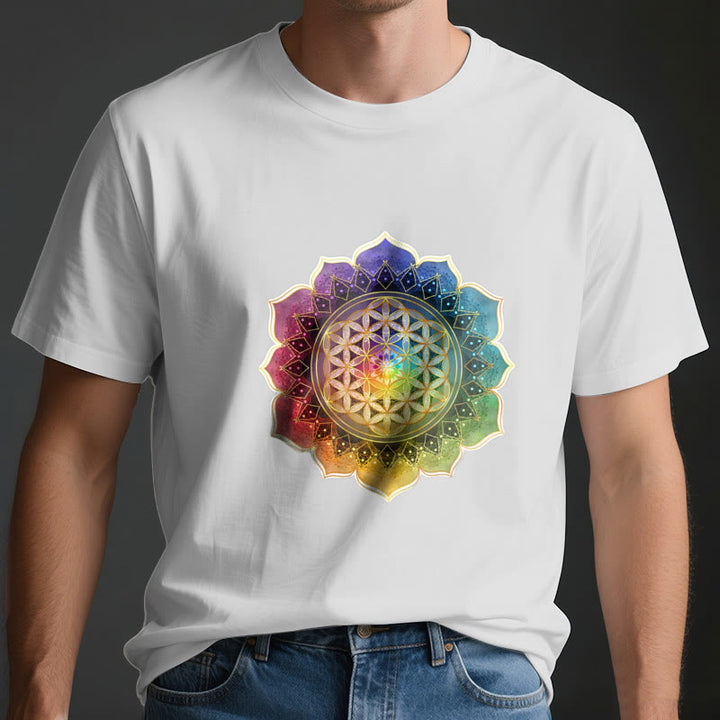 Olivenorma 7 Chakra Medala Flower of Life Cotton T-Shirt - image 3