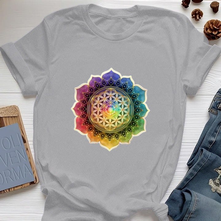 Olivenorma 7 Chakra Medala Flower of Life Cotton T-Shirt - Gray - 2XL - image 7