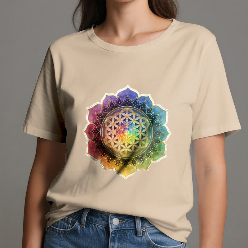 Olivenorma 7 Chakra Medala Flower of Life Cotton T-Shirt - image 10