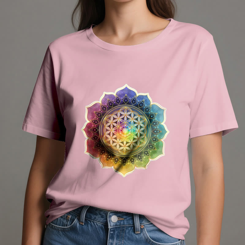 Olivenorma 7 Chakra Medala Flower of Life Cotton T-Shirt - image 14