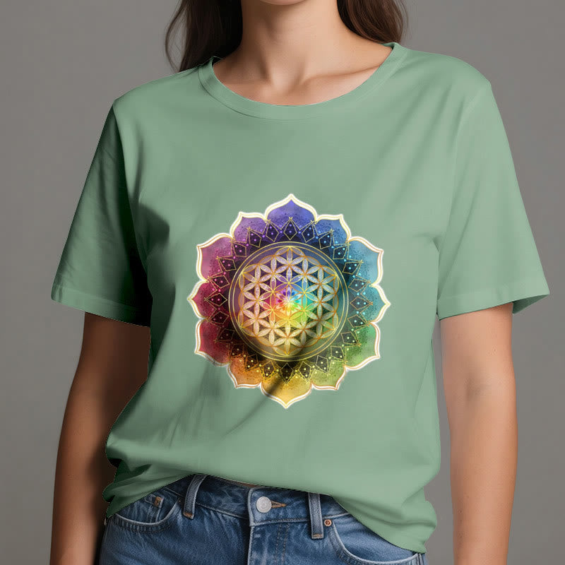 Olivenorma 7 Chakra Medala Flower of Life Cotton T-Shirt - image 18