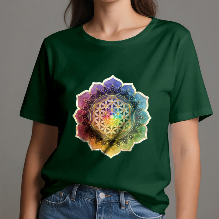 Olivenorma 7 Chakra Medala Flower of Life Cotton T-Shirt - image 20