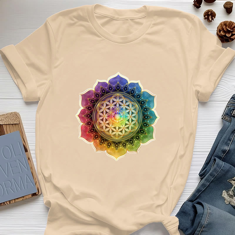 Olivenorma 7 Chakra Medala Flower of Life Cotton T-Shirt - Yellow - 2XL - image 9