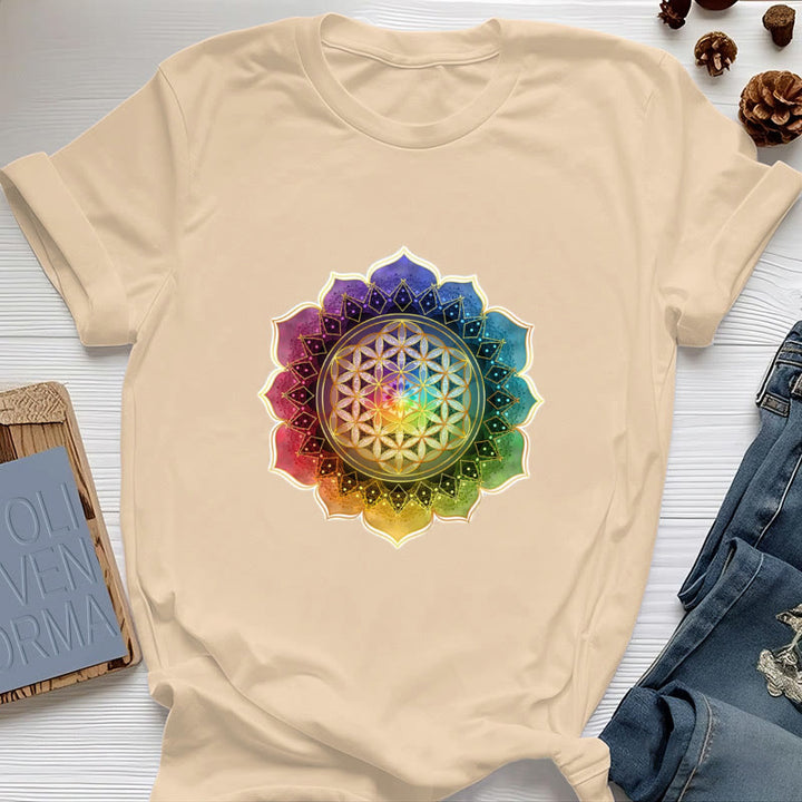 Olivenorma 7 Chakra Medala Flower of Life Cotton T-Shirt - Yellow - 2XL - image 9