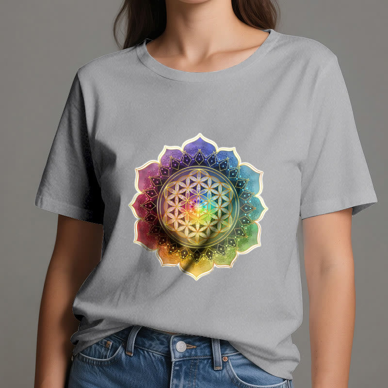 Olivenorma 7 Chakra Medala Flower of Life Cotton T-Shirt - image 8