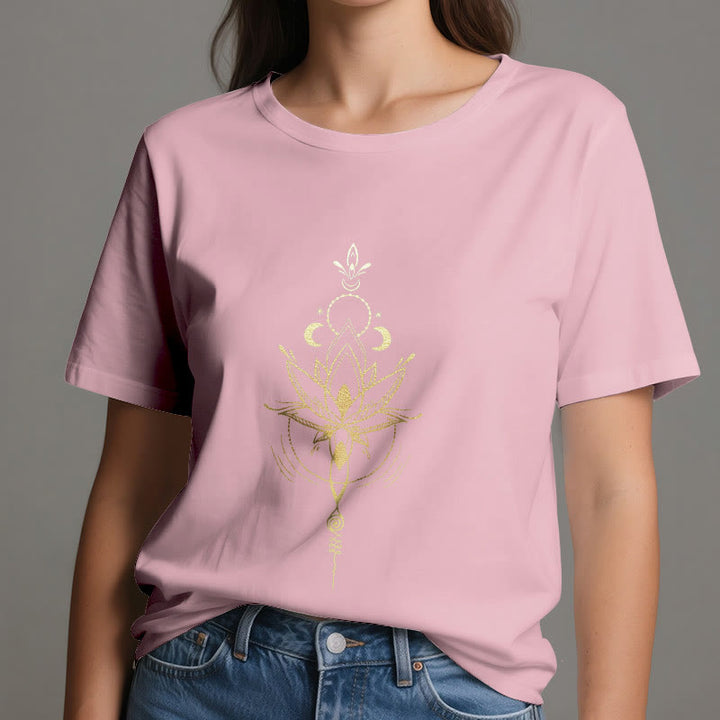 Olivenorma Moon Phase Lotus Protection Cotton T-Shirt - image 16