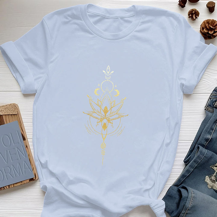 Olivenorma Moon Phase Lotus Protection Cotton T-Shirt - Blue - 2XL - image 13