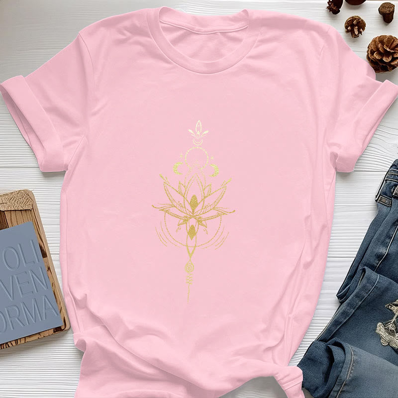 Olivenorma Moon Phase Lotus Protection Cotton T-Shirt - Pink - 2XL - image 15