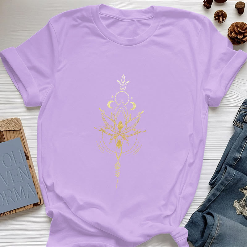 Olivenorma Moon Phase Lotus Protection Cotton T-Shirt - Purple - 2XL - image 17