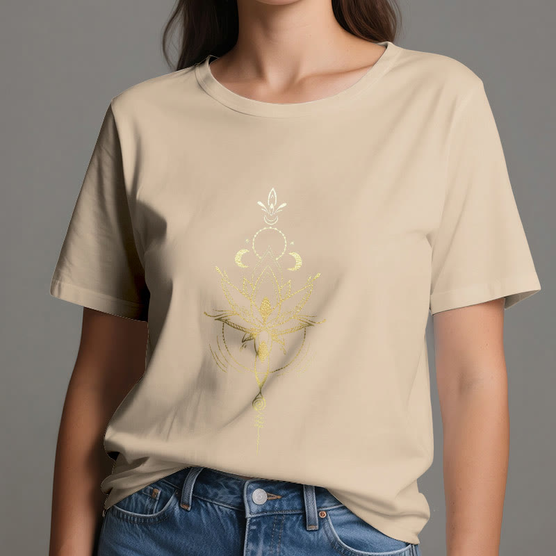 Olivenorma Moon Phase Lotus Protection Cotton T-Shirt - image 12