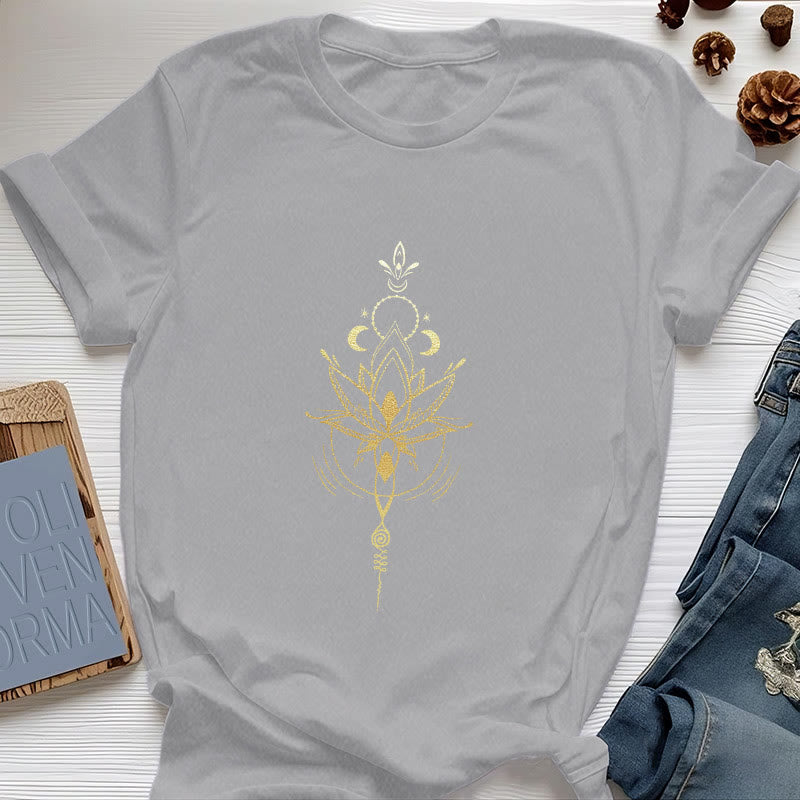 Olivenorma Moon Phase Lotus Protection Cotton T-Shirt - Gray - 2XL - image 9