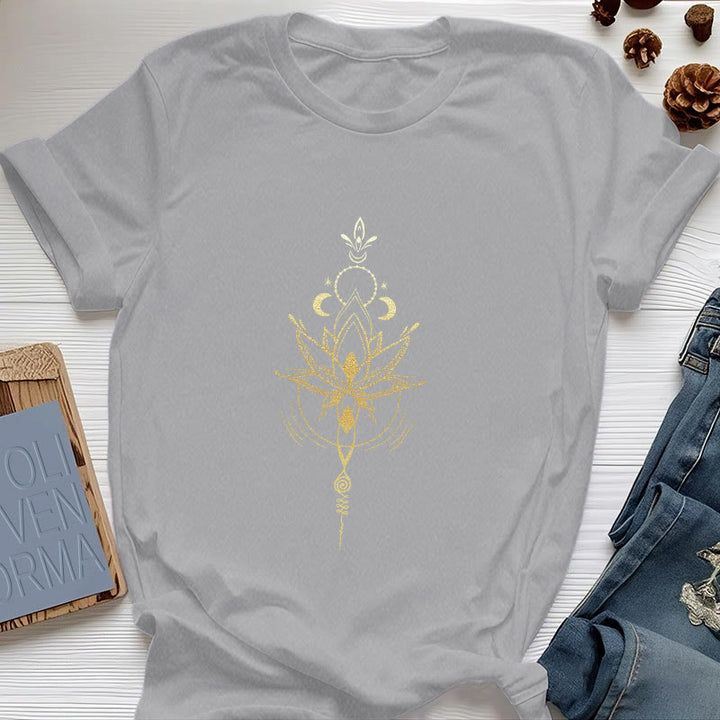 Olivenorma Moon Phase Lotus Protection Cotton T-Shirt - Gray - 2XL - image 9