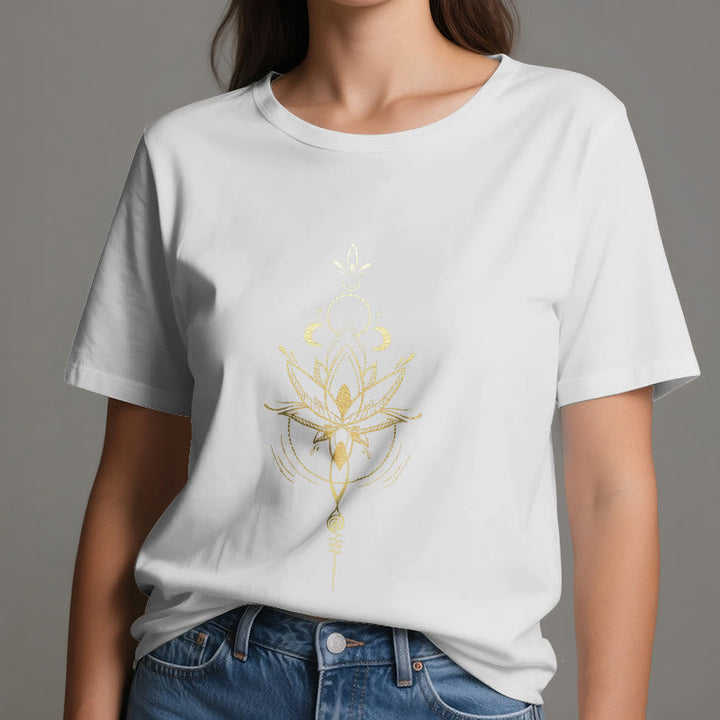 Olivenorma Moon Phase Lotus Protection Cotton T-Shirt - image 6