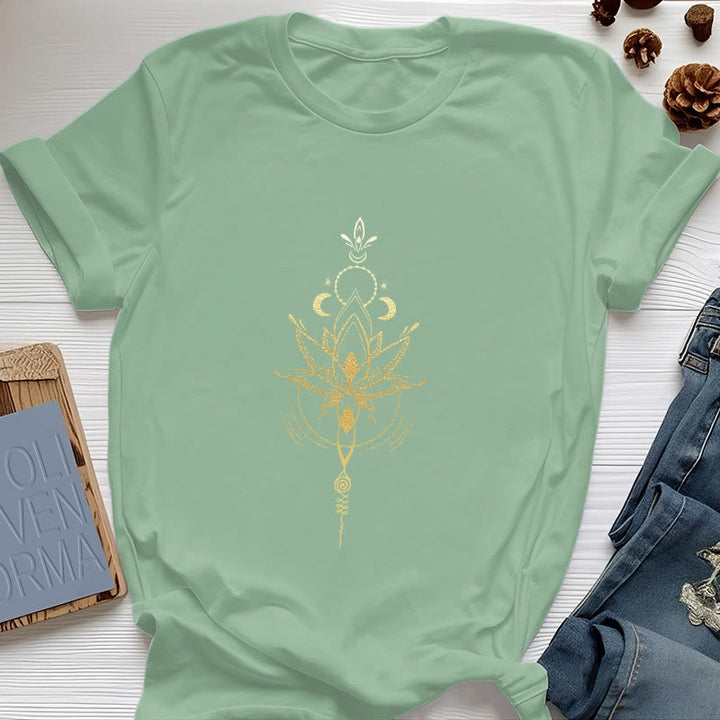 Olivenorma Moon Phase Lotus Protection Cotton T-Shirt - Light Green - 2XL - image 19