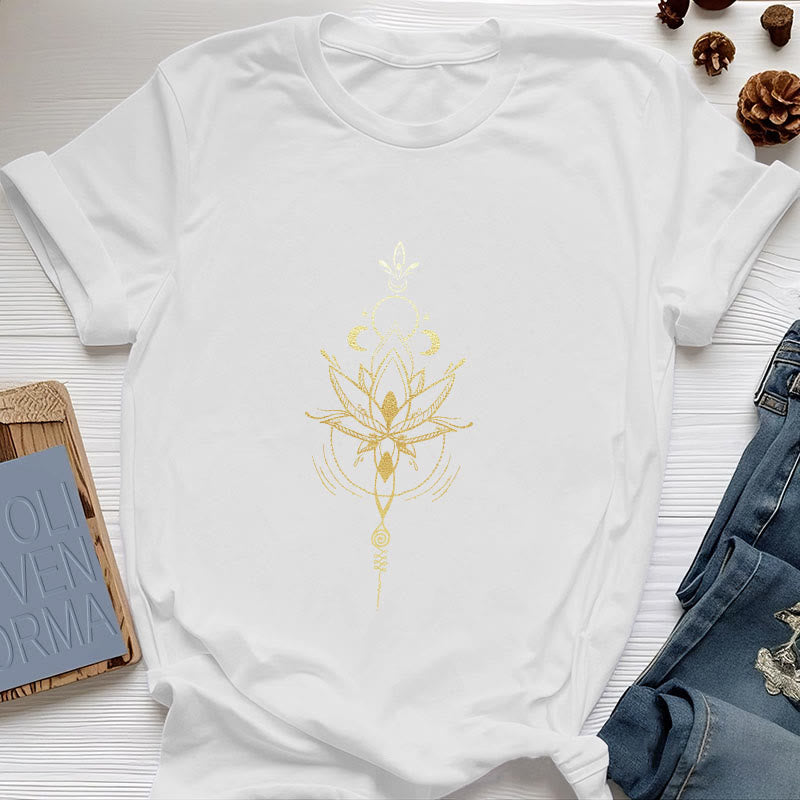 Olivenorma Moon Phase Lotus Protection Cotton T-Shirt - White - 2XL - image 5