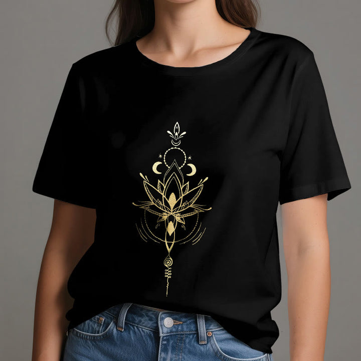Olivenorma Moon Phase Lotus Protection Cotton T-Shirt - image 8