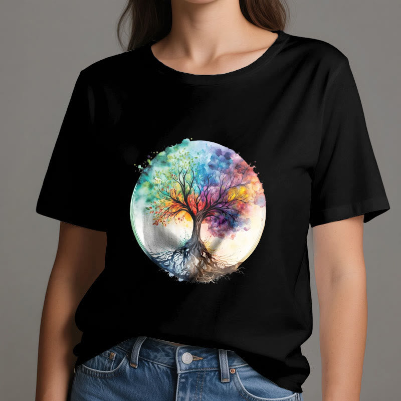 Olivenorma Rainbow Tree of Life Spiritual Cotton T-Shirt - image 6