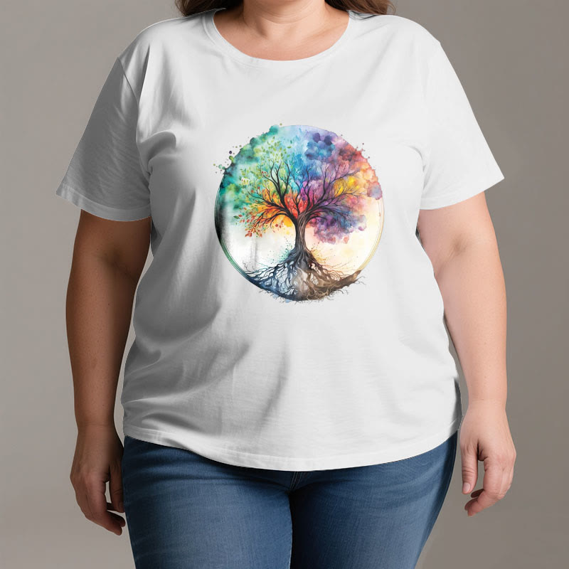 Olivenorma Rainbow Tree of Life Spiritual Cotton T-Shirt - image 2