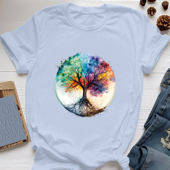 Olivenorma Rainbow Tree of Life Spiritual Cotton T-Shirt - Blue - 2XL - image 11