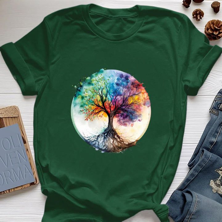 Olivenorma Rainbow Tree of Life Spiritual Cotton T-Shirt - Dark Green - 2XL - image 19