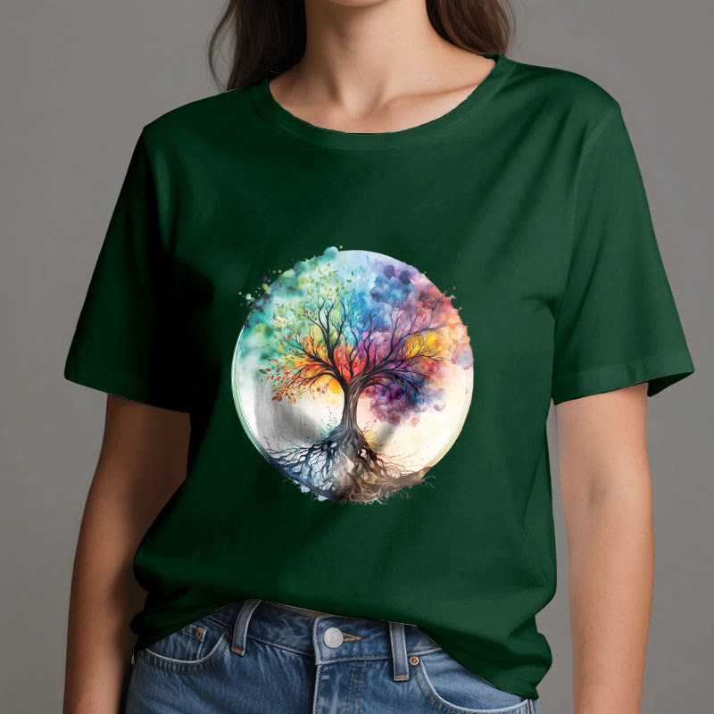 Olivenorma Rainbow Tree of Life Spiritual Cotton T-Shirt - image 20