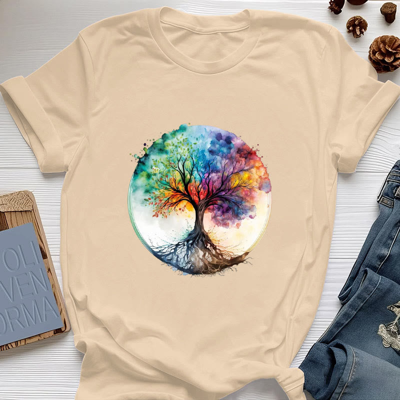 Olivenorma Rainbow Tree of Life Spiritual Cotton T-Shirt - Yellow - 2XL - image 9