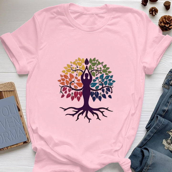 Olivenorma Yoga Tree Spiritual Cotton Tee T-Shirt - Pink - 2XL - image 13