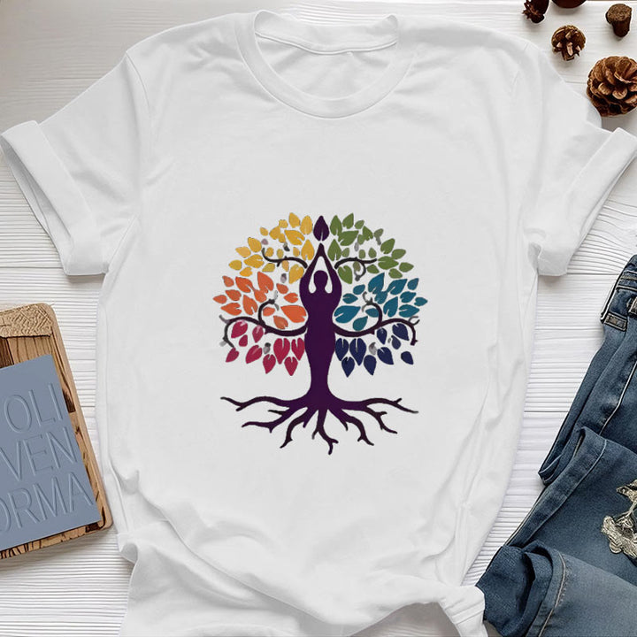 Olivenorma Yoga Tree Spiritual Cotton Tee T-Shirt - White - 2XL - image 0