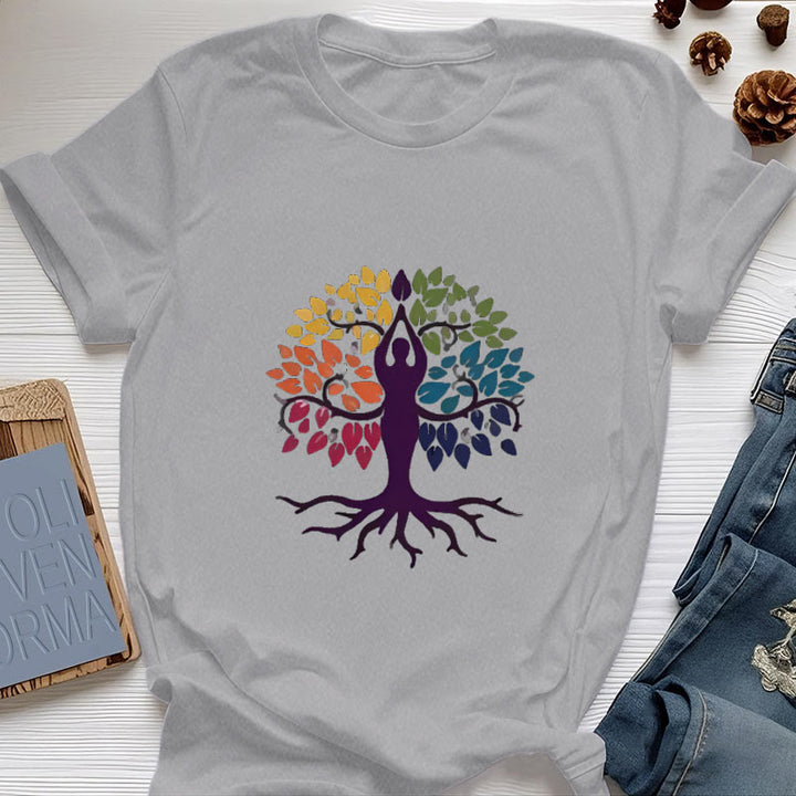Olivenorma Yoga Tree Spiritual Cotton Tee T-Shirt - Gray - 2XL - image 7