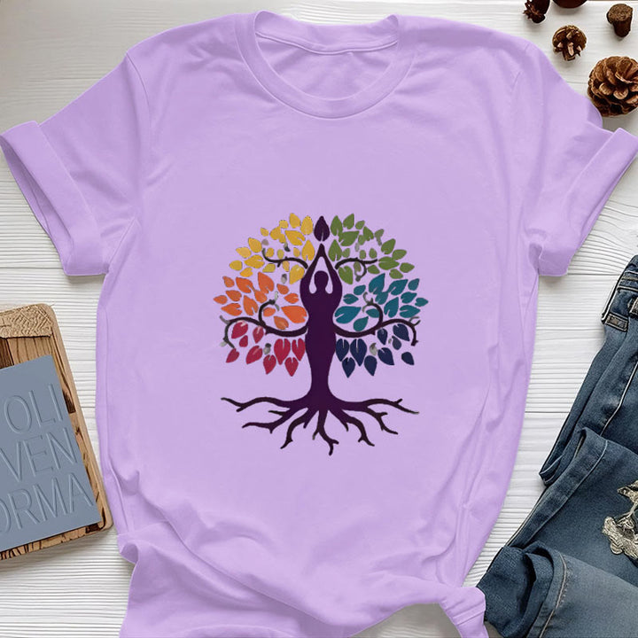 Olivenorma Yoga Tree Spiritual Cotton Tee T-Shirt - Purple - 2XL - image 15